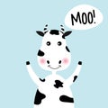 Cartoon cute cow girl and inscription Moo. Royalty Free Stock Photo