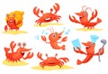 Cartoon cute crustaceans. Prawns shrimp crab prawn lobster crawfish crayfish shellfish mascot, seafood fun characters