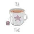 Cartoon cute cup of tea with a bag Royalty Free Stock Photo