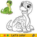 Cartoon cute dinosaur brontosaurus coloring book page vector Royalty Free Stock Photo