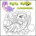 Cute dinosaur plesiosaurus coloring book funny illustration