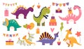 Cartoon cute dinosaurs set for birthday party Royalty Free Stock Photo