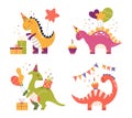 Cartoon cute dinosaurs set for birthday party Royalty Free Stock Photo