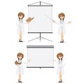 Cartoon cute doctor presentation with blank board set Royalty Free Stock Photo