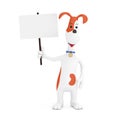 Cartoon Cute Dog Holding White Blank Protest Ad Banner Placard Mockup. 3d Rendering Royalty Free Stock Photo