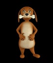 Cartoon cute dog with a white bone isolated on black background. 3d render