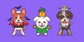 Cartoon cute dogs with halloween costumes