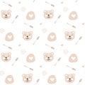 Cartoon cute doodle seamless pattern illustration with cute fluffy bear. Endless texture with graphic background. Scandinavian