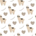 Cartoon cute doodle seamless pattern illustration with cute fluffy lamma. Endless texture with graphic background. Scandinavian