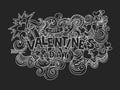 Cartoon cute doodles hand drawn Happy Valentines Day vector chalk board illustration.