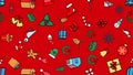 Cartoon cute doodles New Year seamless pattern. Colorful detailed, with lots of objects background. All objects separate Royalty Free Stock Photo