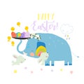 Cartoon Cute Elephant celebrating easter with Little Rabbits