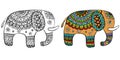 Cartoon cute ethnic hand drawn little elephant