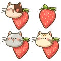 Cartoon cute face cat with strawberry Royalty Free Stock Photo