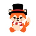 Cartoon cute fox with hat and scarf vector sitting Royalty Free Stock Photo