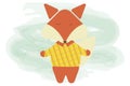 Cartoon cute fox illustration. Vector flat cartoon character animal