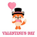 Cartoon cute fox with tie and hat with lovely balloons vector and text Royalty Free Stock Photo