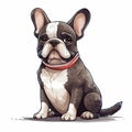 Cartoon Cute French Buldog Pupy on a white background. Generative AI