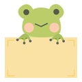 Cartoon cute frog holding memo. Frame for photo, text, note, sticker, label. Little animal to do list card.