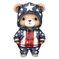 Cute Funny Baby Bear Wearing American Flag Clipart Illustration AI Generative Royalty Free Stock Photo