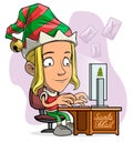 Cartoon blonde christmas girl with mail and letter