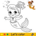 Cartoon cute and funny mermaid with bubbles coloring Royalty Free Stock Photo