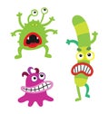 Cartoon cute and funny monsters and bacterias. Vector microbes isolated on white.