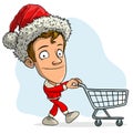 Cartoon santa claus boy with supermarket cart Royalty Free Stock Photo