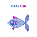 Cartoon a cute and funny x-ray fish.