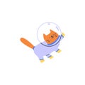 Cartoon cute ginger cat wearing astronaut costume, vector funny flying cosmonaut pet isolated, animal spacesuit helmet