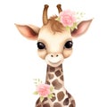 Cute Giraffe Flowers Valentine Watercolor Clipart Illustration AI Generative