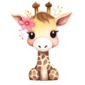 Cute Giraffe Flowers Valentine Watercolor Clipart Illustration AI Generative