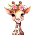 Cute Giraffe Flowers Valentine Watercolor Clipart Illustration AI Generative