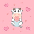 Cartoon cute girl cow baby in diaper, drawing for kids.Vector illustration.