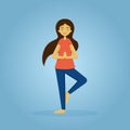 Cartoon cute girl doing yoga