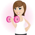 Cartoon cute girl with dumbbell