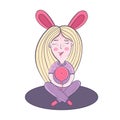 Cartoon cute girl with a huge Lollipop in hand, vector illustration Royalty Free Stock Photo