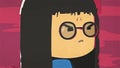 Cartoon cute girl portrait crying and whiping her tears by her hand. Asian stressed anime girl with glasses feeling sad