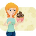 Cartoon cute girl with sweeties cupcake