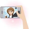 Cartoon cute girl take selfie photo