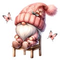 Cute Gnome Butterfly Valentines Clipart Illustration AI Generative