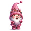 Cute Gnome Cupcake Strawberry Valentine\'s Day Clipart Illustration AI Generative