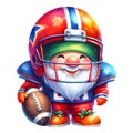 Cute Gnome Wearing American Football Watercolor Clipart Illustration AI Generative