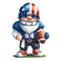 Cute Gnome Wearing American Football Watercolor Clipart Illustration AI Generative