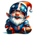 Cute Gnome Wearing American Football Watercolor Clipart Illustration AI Generative