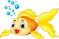 Cartoon cute golden fish on white background