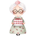 Cute Grandma Cake Watercolor Clipart Illustration AI Generative