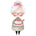 Cute Grandma Cake Watercolor Clipart Illustration AI Generative Royalty Free Stock Photo