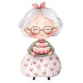 Cute Grandma Cake Watercolor Clipart Illustration AI Generative Royalty Free Stock Photo