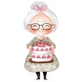 Cute Grandma Cake Watercolor Clipart Illustration AI Generative Royalty Free Stock Photo